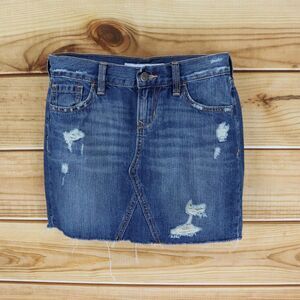 Old Navy Skirt‎ Fringe Cut Womens Size 2 Blue Faded Distressed Denim Pockets